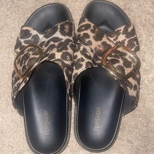 Cheetah print cross cross sandal gold buckle